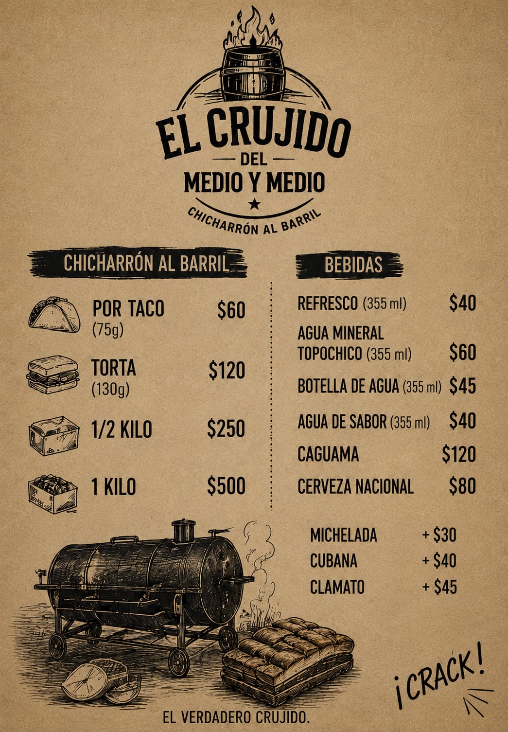 Menú de El Crujido del Medio y Medio