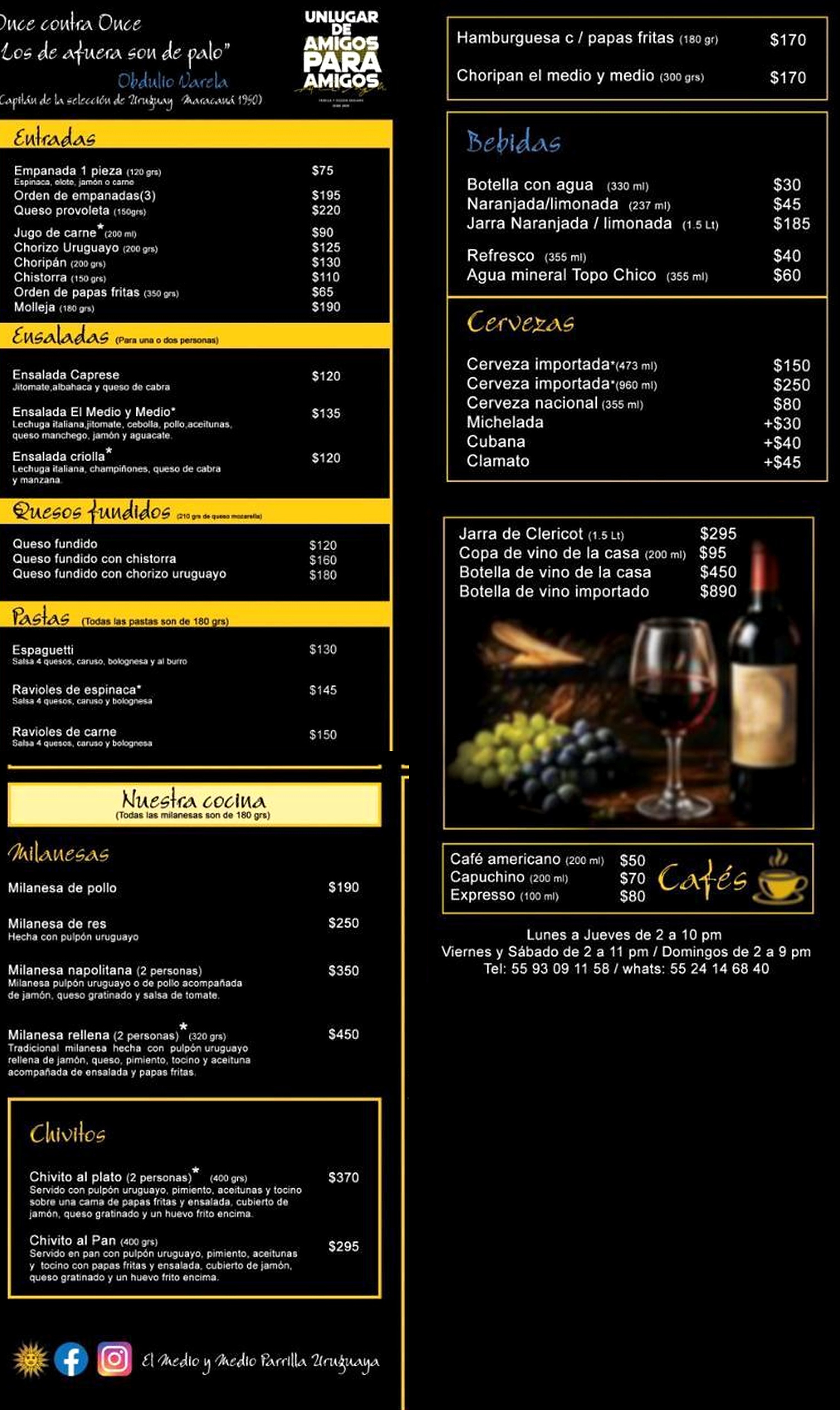 Más especialidades y bebidas del menú